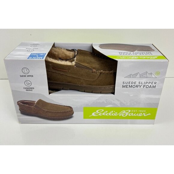 Eddie Bauer Suede Slippers Tan Mens Size L  (9 1/2-10 1/2) Memory Foam Westhaven - Picture 1 of 5